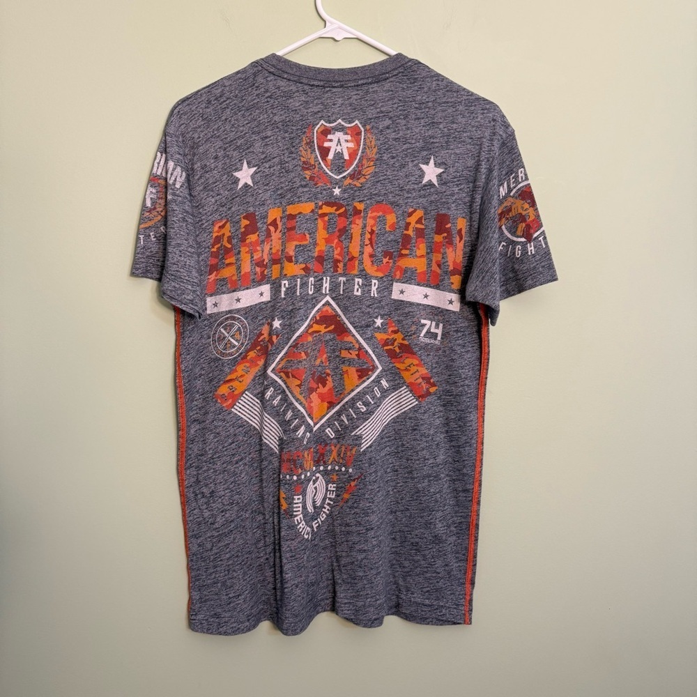 American Fighter training, division, Gray Graphic T-Shirt Y2K camo double-sided - Picture 2 of 4
